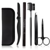 MUNSKT Eyebrow Grooming Kit with Leather Case, 5PCS Stainless Steel