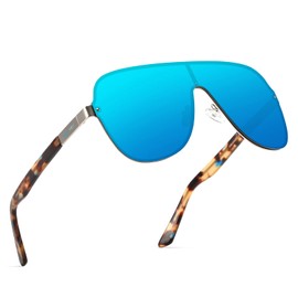 MAXJULI Polarized Sunglasses for Men and Women with Big Heads UV400 Protection Sun Glasses Ideal for Driving Golf fit XXL (Matte Silver/Blue)