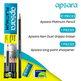 Apsara platinum Extra Dark Pencils Pack of 10 with free Eraser & Sharpener