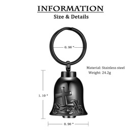 constantlife Bell Urn Necklace for Ashes Cross Motorcycle Memorial Pendant Cremation Jewelry Human Pet Ash Holder Keepsake Gift for Men Women (Keychain-Black)