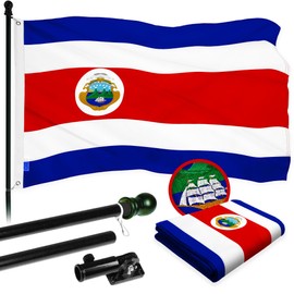 G128 Combo Pack: 6 Ft Aluminum Spinning Flagpole (Black) & Costa Rica Costa Rican Flag 3x5 Ft, ToughWeave Series Embroidered 300D Polyester | Pole with Flag Included