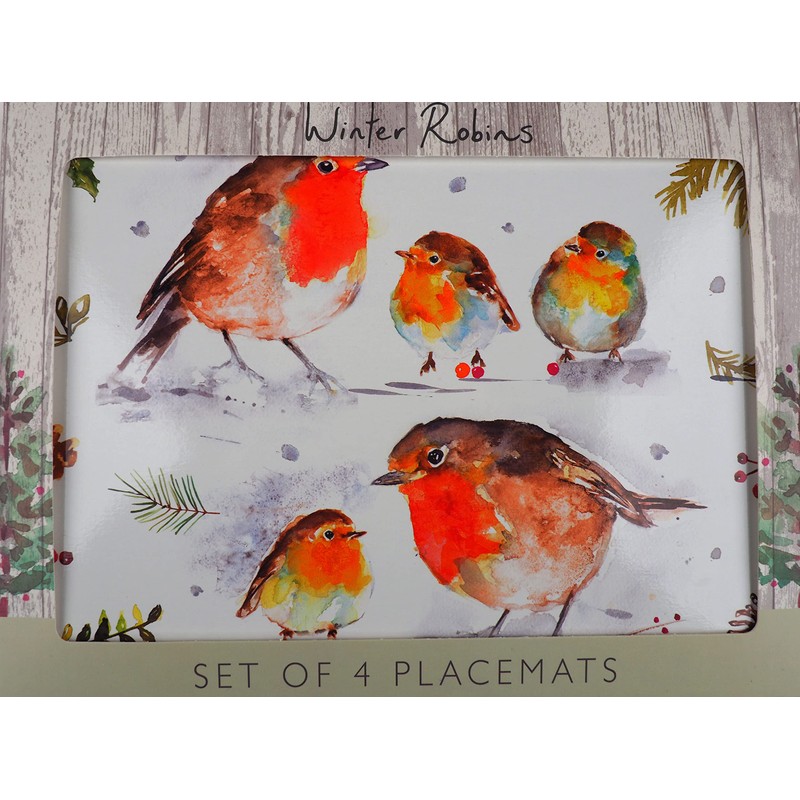 Christmas Tableware - Set of 4 Placemats - Winter Robins