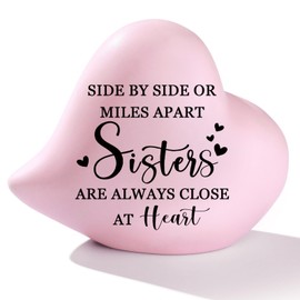 Sister Gifts from Sister - "sister miles apart but close at heart", Ceramic Pink Heart Sign for Desk Decor, Sister Gifts for Birthday Christmas Mothers Day Graduation Thanksgiving Gifts for Sister