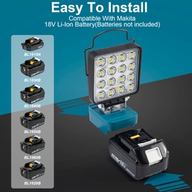 Cordless 18V Max LED Work Light for Makita Batteries &Tools - 48W 4800LM Portable Battery Powered Flood Light with Low Voltage Protection, Flashlight with USB Type-C Charging Port for Outdoor Lighting