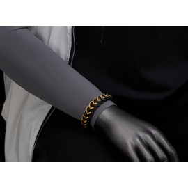 COOLSTEELANDBEYOND Mens Leather Bracelet, Black Yellow Braided Band Adjustable Knot Closure, Handcrafted Interwoven