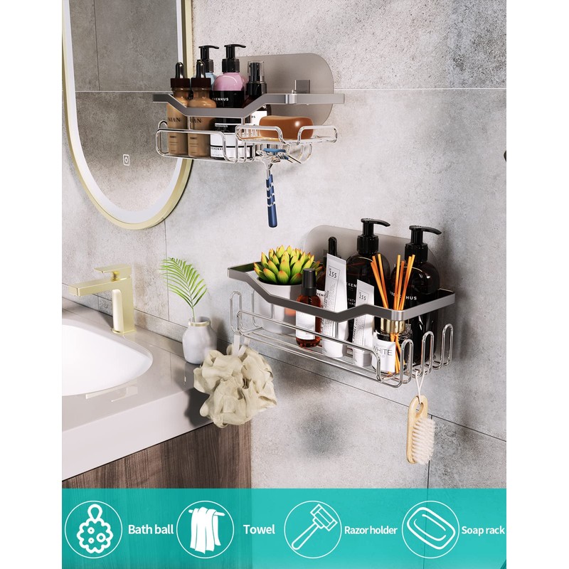 HapiRm Shower Caddy with 11 Hooks,Bathroom Storage with Razor Holder,Soap