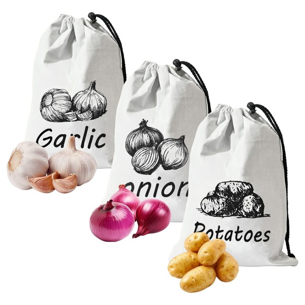 Potato, Onion, Garlic Storage Bag Set of 3 Breathable Bags,