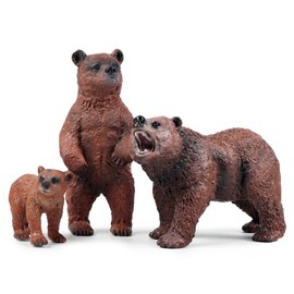 Juego de cifras de osos Grizzly, modelo de animales salvajes, juguetes para el aprendizaje de la ciencia de la naturaleza, suministros para fiestas temáticas de vida silvestre, decoración para tartas, paquete familiar de 3