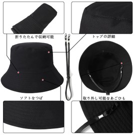 Glitovox Men's Bucket Hat, Large Size Safari Hat, Extra Large, Sun Protection Hat, Spring and Summer, UV Protection, Double-Sided Wearable, Chin Strap, Small Face Effect, 22.0 - 25.6 inches (56 - 65