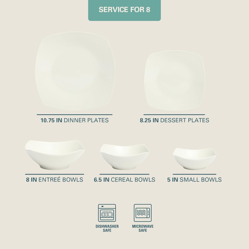 Gibson Home Brentwood 40-Piece Dinnerware Set – Square White Porcelain