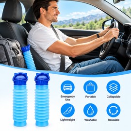 Portable Urinal Bottle 2 Pack for Travel – 750ml Shrinkable Emergency Pee Bottles for Car, Camping & Outdoor Use