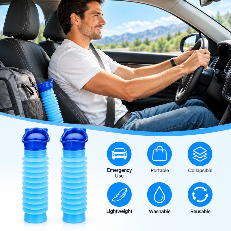 Portable Urinal Bottle 2 Pack for Travel – 750ml Shrinkable