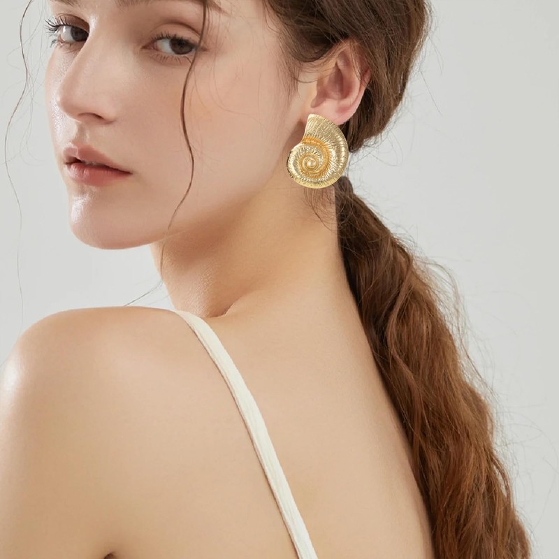 CWVHQ Bohemian Conch Shell Earrings for Women Statement Long Gold