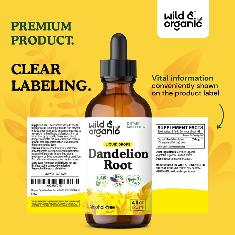 Wild & Organic Dandelion Root Extract Drops - Liver Cleanse