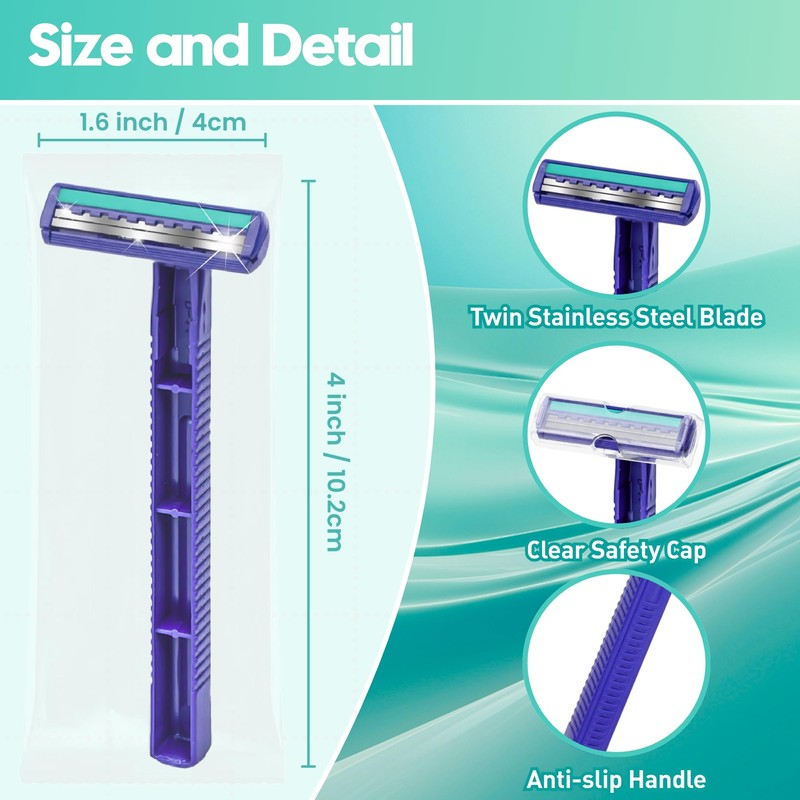 Phafaloop Individually Wrapped Twin Blade Disposable Razors, 40 Pack