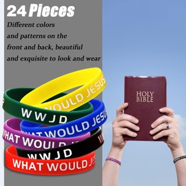 Gejoy 24 Pieces WWJD Bracelets What Would Jesus Do Bracelets Rubber Colorful WWJD Silicone Wristbands for Fundraiser Church Events Party Favors