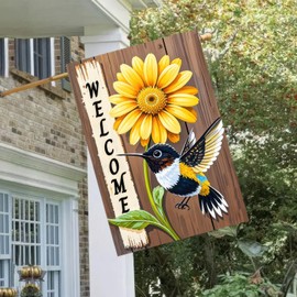 BlissYard Welcome Spring Garden Flag 12x18 Double Sided Sunflower Daisy Hummingbird Seasonal Yard Flag for Outside Outdoor Decor Farmhouse Holiday Spring Summer Decorations