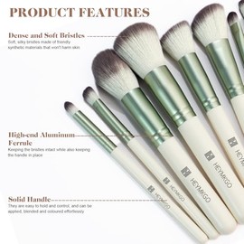 HEYMKGO - Set de 12 Brochas de Maquillaje Profesionales Premium Sintéticas para Base, Polvos, Rubor, Corrector, Difuminado, Sombra de Ojos, Labios, Ce
