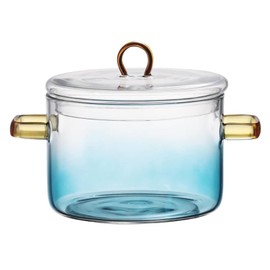 2L/70.4 fl. oz. Clear Glass Pot with Lid Saucepan and Saucepan Heat Resistant Glass Stove and Pan with Lid Soup, Milk, Baby Food, Pasta (48oz/1400ml blue)