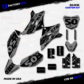 Factory EFX Black & Gray Slick Racing Graphics kit fits 2006-2025 YAMAHA TTR50 TTR 50 06-25 - 7mil thick full kit no numbers