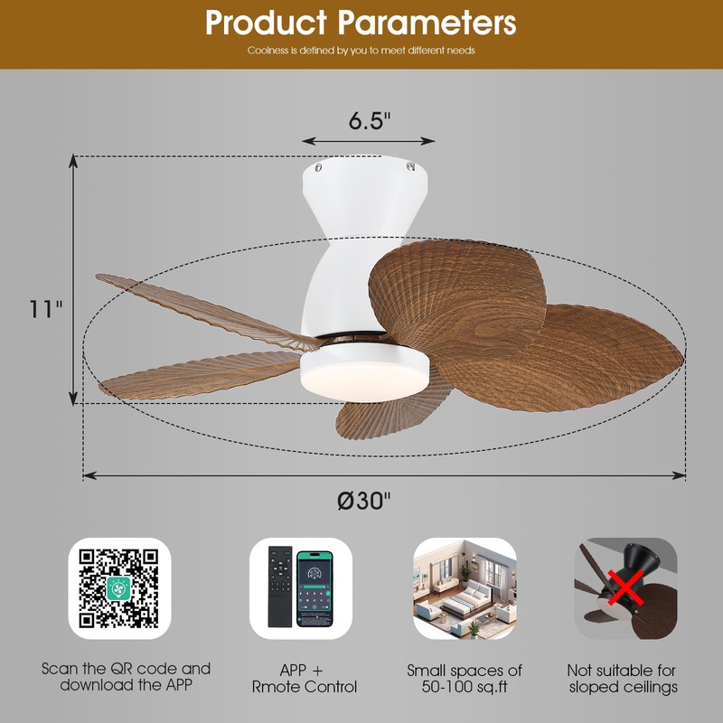 Kviflon Low Profile Ceiling Fans with Lights and Remote/APP Control,