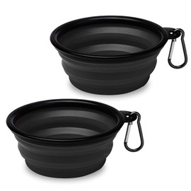 MASCRETTA Set de 2 Platos para Perro con diseño Plegable para Viajes y Paseos. Comedero para Perro y Gato con Capacidad de 1.5 Taza / 11 Oz. Plato para Perro para croquetas y Agua. Dog Bowl. (Negro)