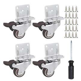Set of 4 Furniture Castors with Brake, 25 mm Furniture Castors Small, Small Furniture Castors L Mounting Plate, Swivel Castors with Brake, Load Capacity 45 kg, with 20 Screws, 1 Screwdriver, for
