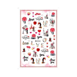 Heart Love Nail Sticker Bear Love Red Lips You Kiss Valentine Day Nail Decals B034 Nail Wraps Art Stickers Manicure Supplies for Women for Home Nails Full Long Lasting Easy Apply and Remove