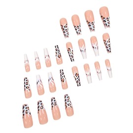 EYZOTSF Press on Nails Coffin Shaped Acrylic Extra Long Square False Nails with Designs Artificial Long Length Coffin Fake Nails with Charms Glue Stick ons Fingernails for Women Girls(F749)