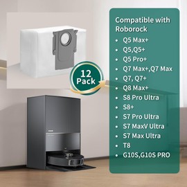 12 Pack Dust Bag for roborock Cleaning Robot Q5+,Q5 Max+,Q5 pro+,Q7+,Q7 Max+/Max,Q8 Max+,S8+,S8 Pro Ultra,S7 Pro Ultra,S7 MaxV Ultra,T8,G10s,3.2L Large Capacity Vacuum Bags Dirt Waste Storage Bags