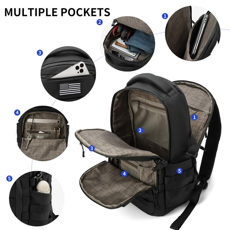 Wotony 25L Tactical Backpack, 18.5 inch, 900D Polyester, MOLLE System,