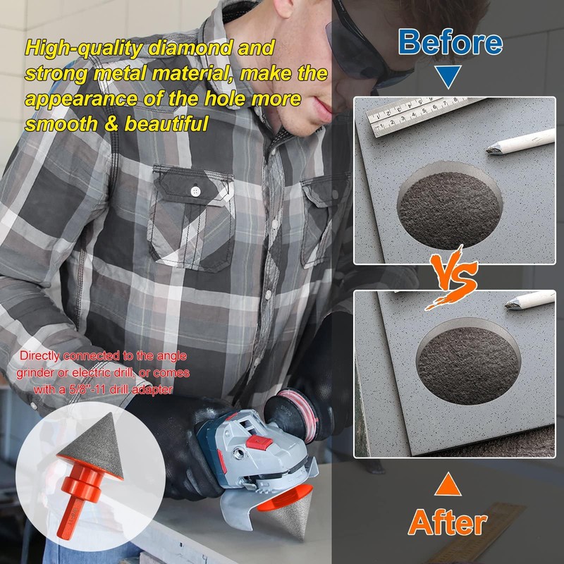 3 PCS Kit Professional Diamond Chamfering Set, Tile Cone Grinder