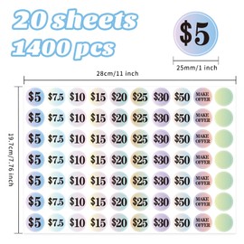 Starboling Garage Sale Stickers - 1400 Pcs, 1 Inch Big, Gradient Color Flea Market Pre-Printed Pricing Stickers