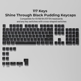 OHY XVX Pudding Keycaps – Translucent PBT Black Keycaps, XDA Profile, 117 Keys Compatible with 61/68/84/87/104 Mechanical Keyboards for MX Switches, Shine Through Keycaps Design