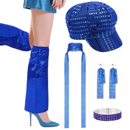 ViEinkaufen 7 Pcs 70s Abba Accessories Set,1970s Disco Fancy Dress Costume Set with Sequin Hat Long Scarf Bracelet Earrings Leg Warmers,Aabba Outfits Set for Women Girl