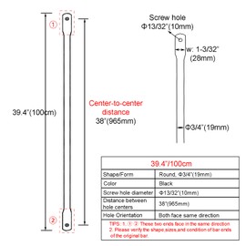 Timyrimy 39.4"/100cm Garden Swing Replacement Bars, Black Metal Round Rods for Hanging Swing Seat to Frame(2PCS/CTN)