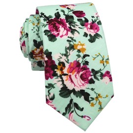 Elfeves - Corbata delgada de algodón y lino para hombre, Aqua Peony, Talla única