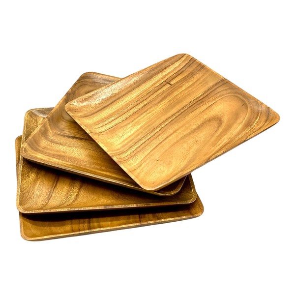 WRIGHTMART Acacia Wooden Plates, Set of 4, 12" Square, Durable