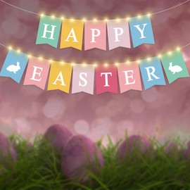 Happy Easter Banner Colorful Happy Easter Bunny Banner Easter Garland Banner Spring Easter Party Decorations for Mantle Fireplace Supplies