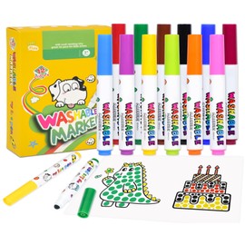 Elezeal Washable Dot Markers - 12 Assorted Colours Round Tip Art Pens Chunky Pens, Washable Easy-Grip Colouring Pens Kit for Kids for Drawing, Coloring, and Crafting