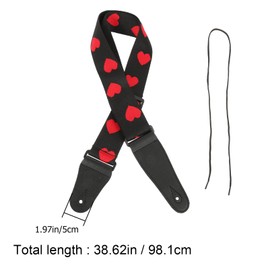Vaguelly Guitar Strap, Adjustable Nylon Shoulder Strap with PU Ends, Embroidery Guitar Shoulder Strap Red Heart Patterned