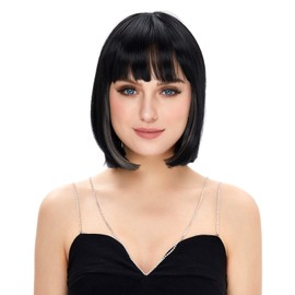 STfantasy Women Gray and Blue Wigs Bob Wigs Straight Short Hair Straight Bangs Wigs Daily Use Wigs
