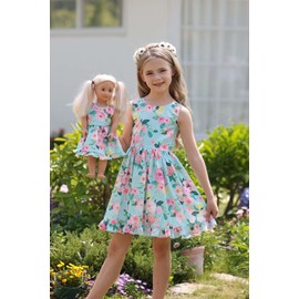 Bow Dream Girl Dresses with Matching American Girl Doll Clothes Vintage Flowers Butterfly 3-12 Years Size 130