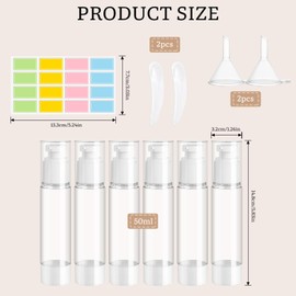 ZDNT Pack of 6 Airless Pump Dispenser, Cream Dispenser, Pump Bottle, Empty, Refillable Vacuum Cosmetic Container, Vacuum Travel Bottles for Filling with Sticker, Spatula for Travel Lotions, Shampoo