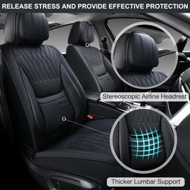 BWTJF Black Car Seat Covers Full Set, Front and Rear Seat Covers for Cars, Waterproof Leather Auto Seat Protectors Car Interior Accessories, Car Seat Cushions Fit for Most Sedans SUV Pick-up Truck