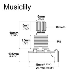 Alpha Mini A25K Metric Potentiometers Split Shaft Audio Taper Pots for Electric Guitar or Bass (2 Pcs)