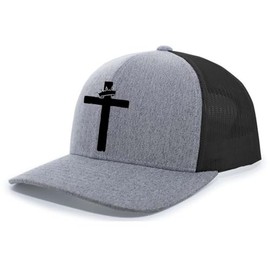 Trenz Shirt Company Mens Christian Hat Cross with Crown Jesus Embroidered Trucker Hat, Heather Grey/Black