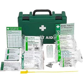 Safety First Aid Workplace First Aid Kit Small 1 - 10 Persons Economy HSE-Compliant with Inspection Tags, Wall Bracket, Extra Plasters