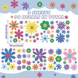 Kisston 90 Pcs Daisy Wall Decal Alphabet Vinyl Wall Decals Boho Wall Decal Daisy Stickers Boho Girls Groovy Floral Stickers for Kids Nursery Wall Art Bedroom Classroom (Bright,Daisy)