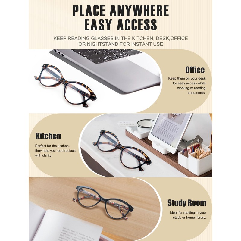 HEEYYOK Women Reading Glasses 4 Pack 3.50 Cateye Readers Glasses